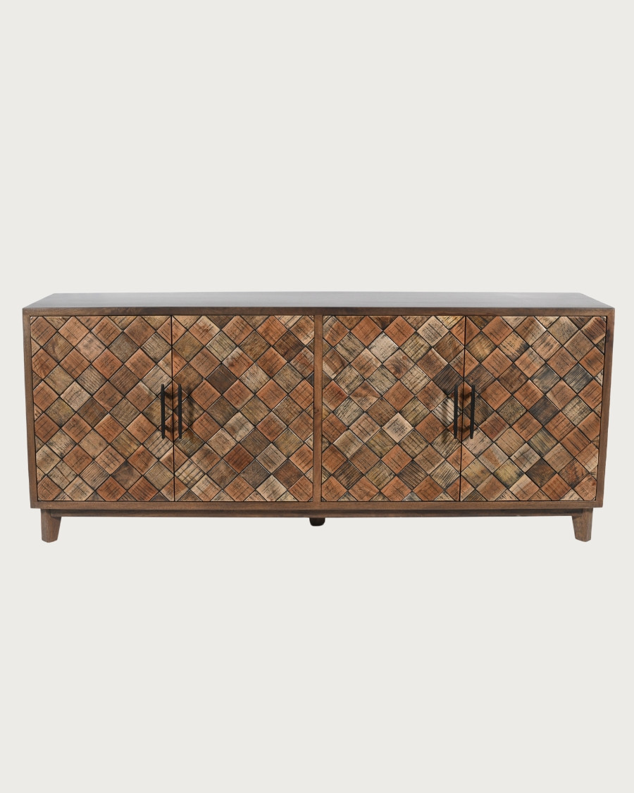 Argylle - Solid wood low sideboard with metal motif