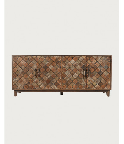 Argylle - Solid wood low sideboard with metal motif