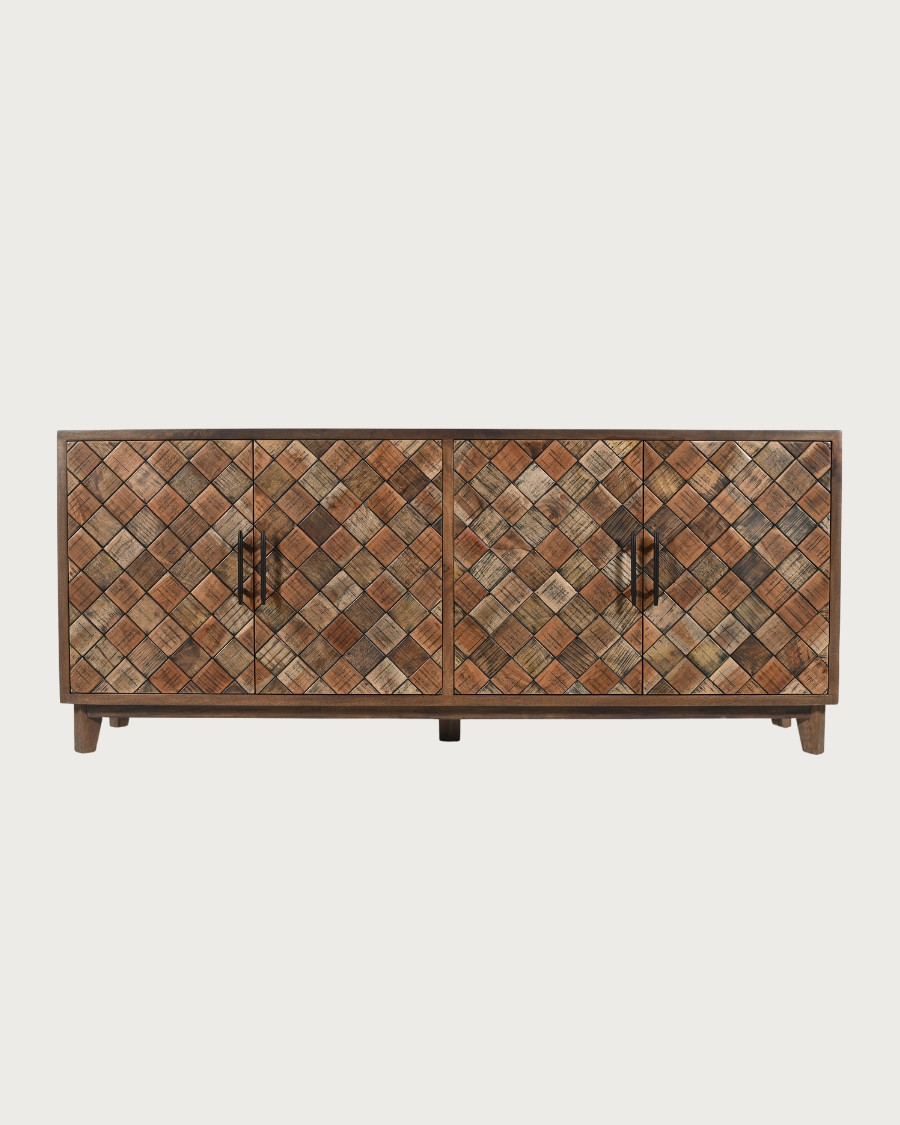 Argylle - Solid wood low sideboard with metal motif