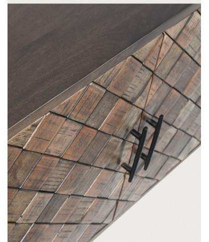 Argylle - Solid wood low sideboard with metal motif