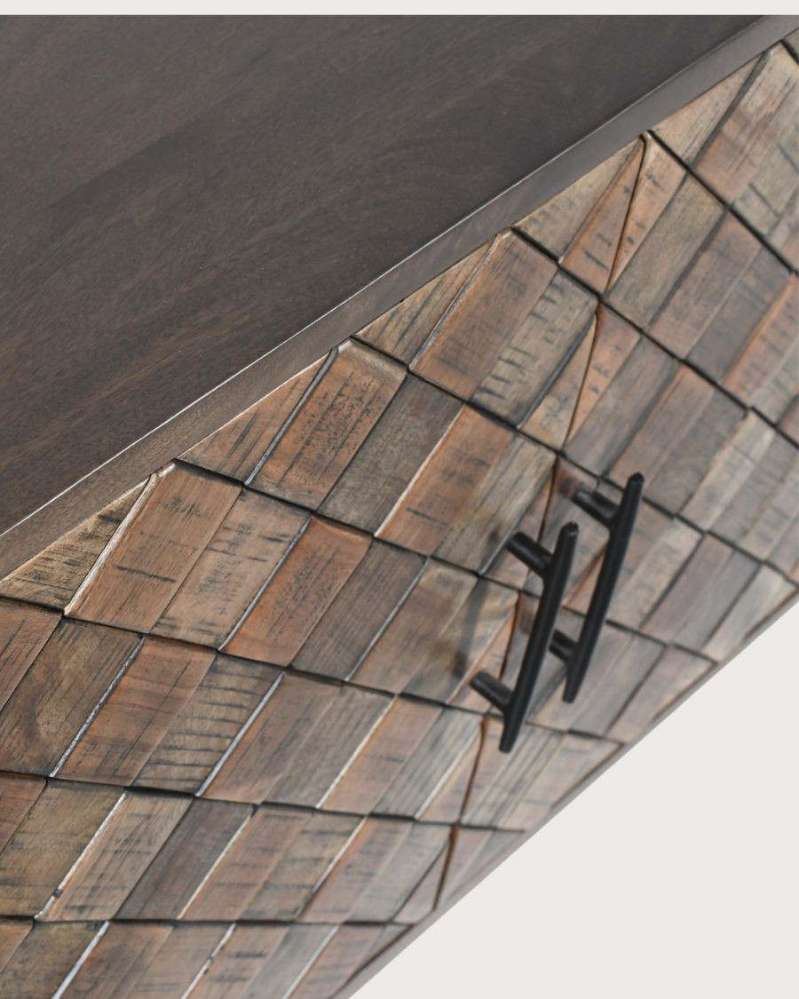 Argylle - Solid wood low sideboard with metal motif