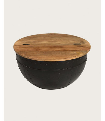 Lasco - Round metal and wood storage coffee table