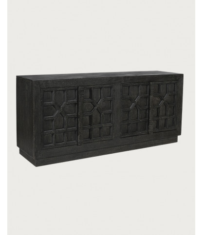 Zaraya - Low carved sideboard in solid mango wood, 185 cm
