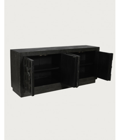 Zaraya - Low carved sideboard in solid mango wood, 185 cm