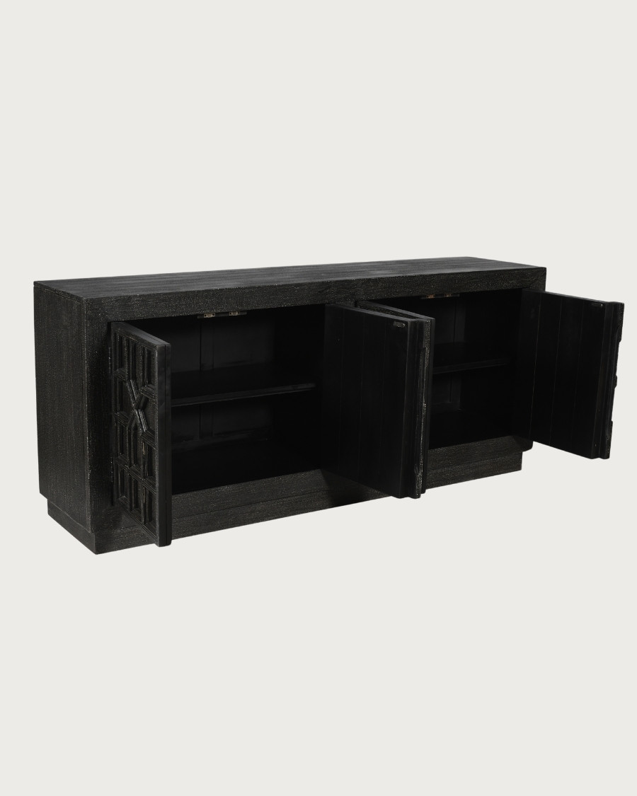 Zaraya - Low carved sideboard in solid mango wood, 185 cm