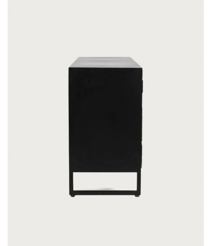 Mandala - Low 3-door sideboard in recycled teak and black metal, 145 cm