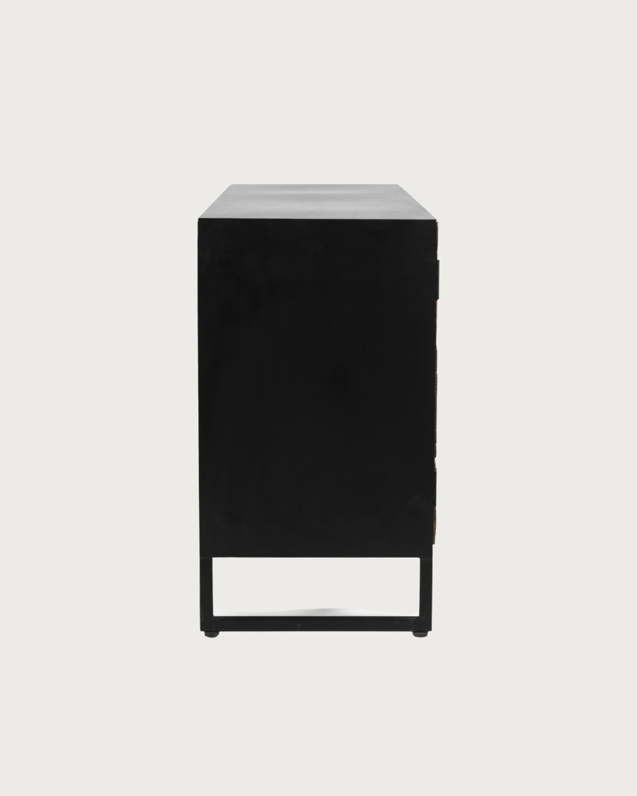 Mandala - Credenza bassa a 3 ante in teak riciclato e metallo nero, 145 cm