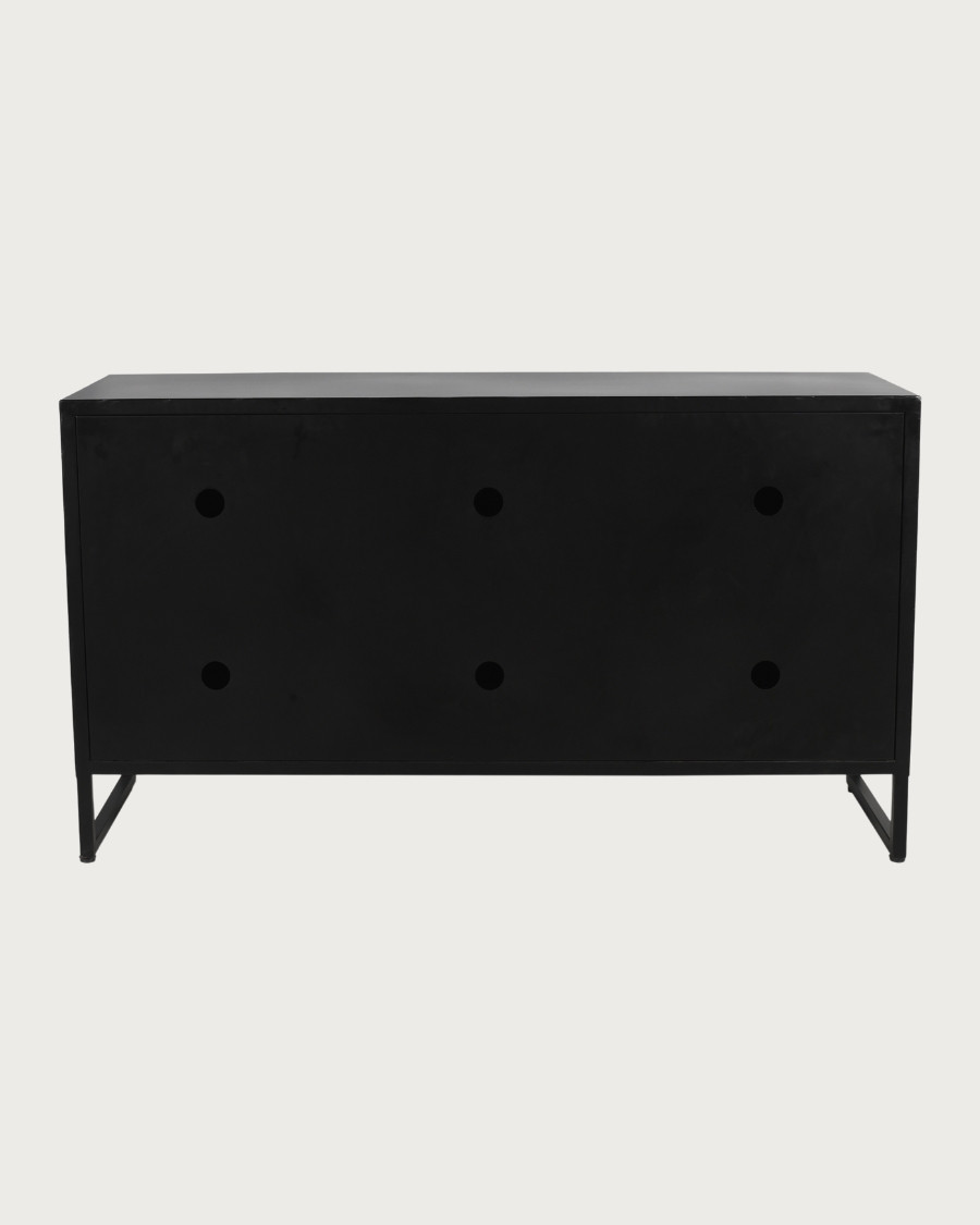 Mandala - Low 3-door sideboard in recycled teak and black metal, 145 cm