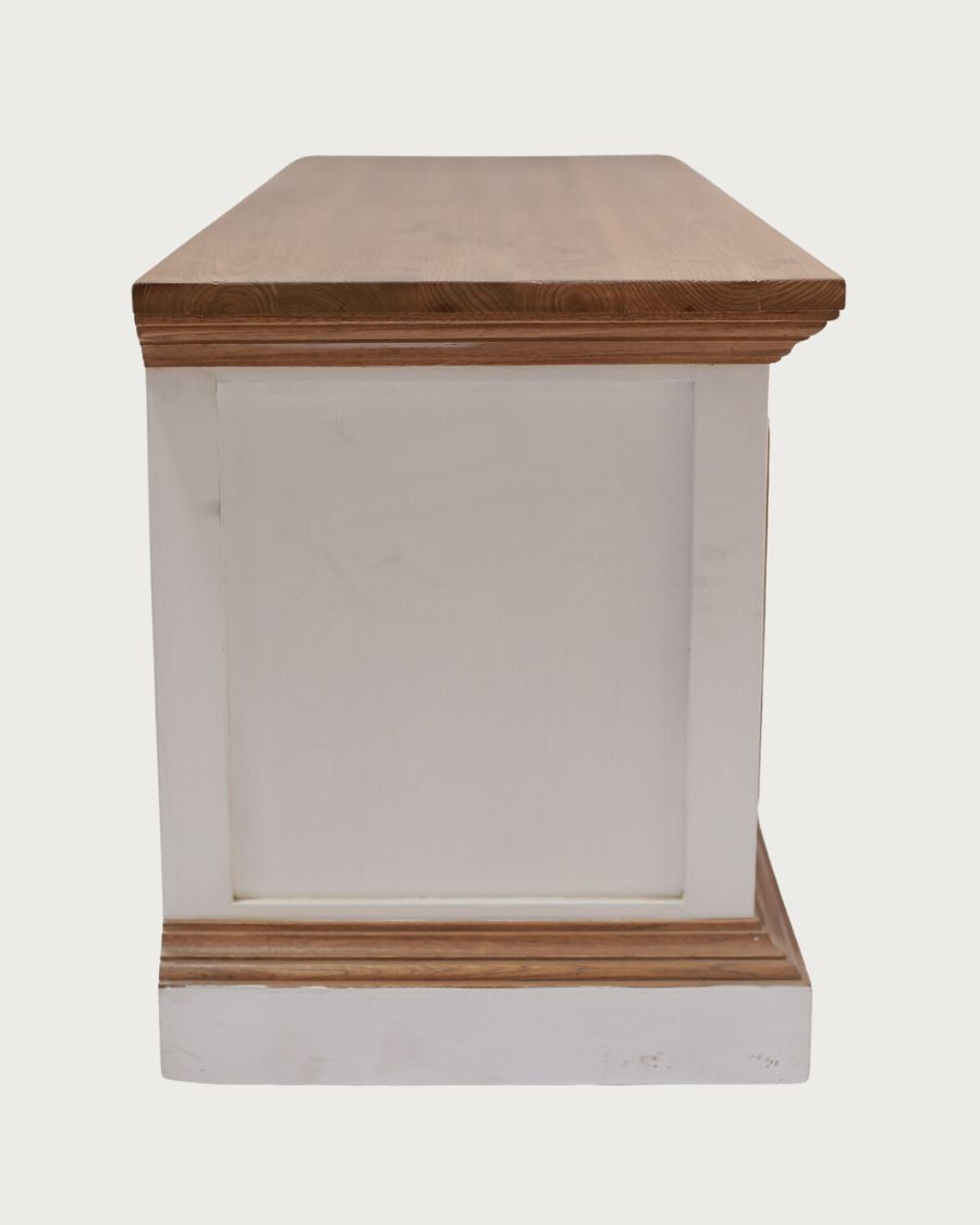 Inda - TV Ständer aus massivem Sungkai Holz, weiß und natur, 140 cm