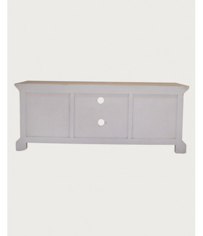Inda - Solid Sungkai wood TV cabinet in white and natural 140 cm