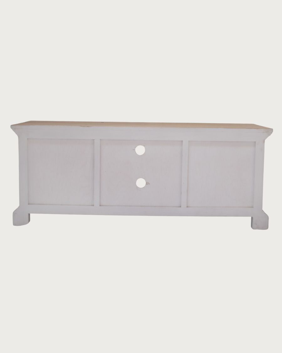 Inda - Solid Sungkai wood TV cabinet in white and natural 140 cm