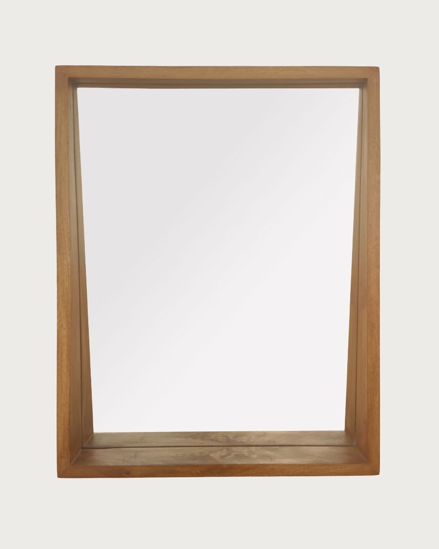 Rovio - Espejo de pared rectangular grande de madera de mango