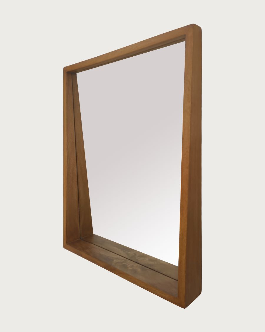 Rovio - Espejo de pared rectangular grande de madera de mango
