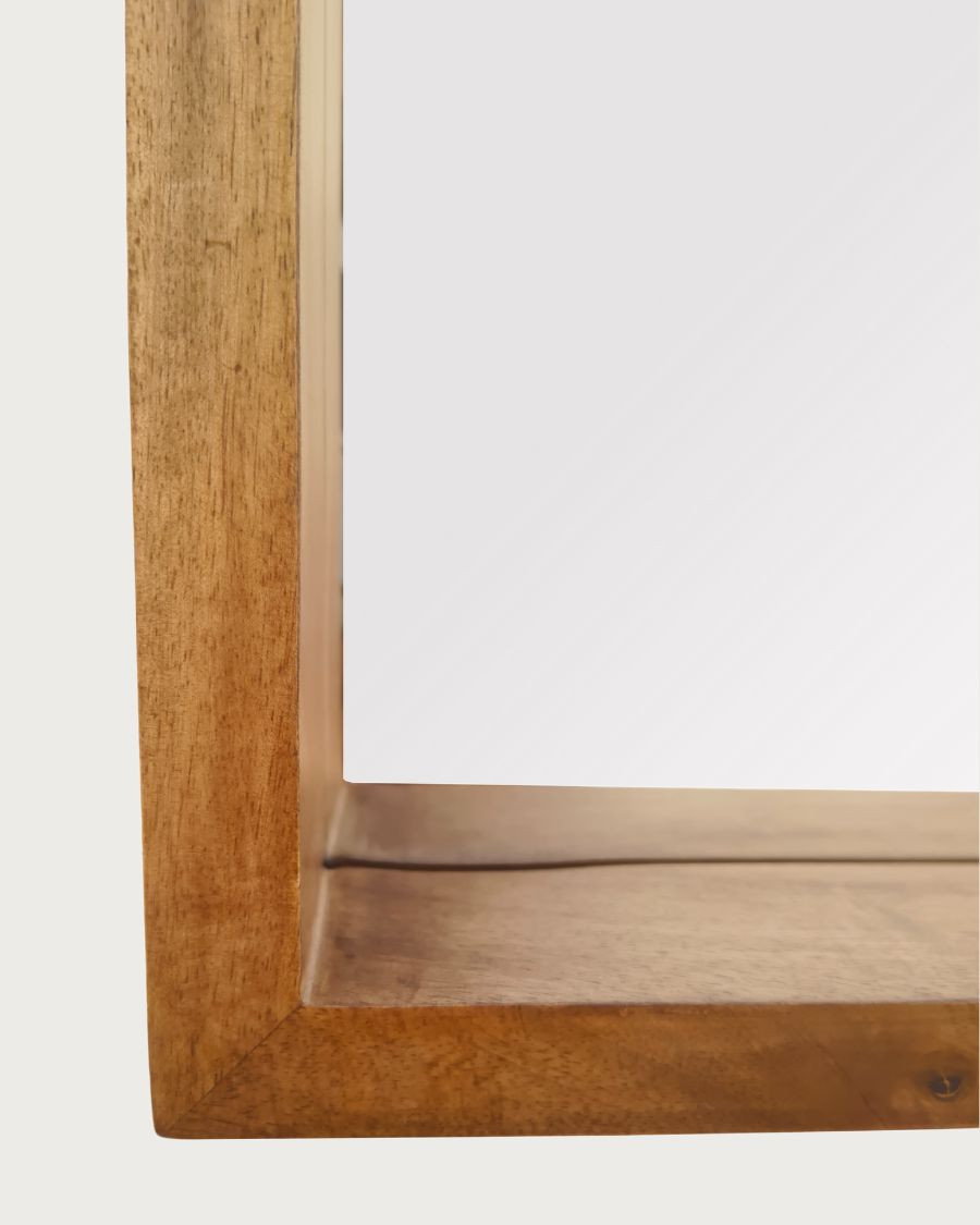 Rovio - Espejo de pared rectangular grande de madera de mango