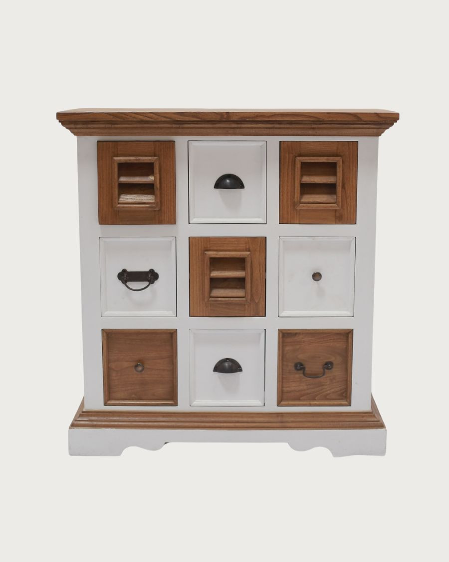 Inda - Kleines Sideboard aus massivem, weißem und naturbelassenem Mindy Holz, 80 cm