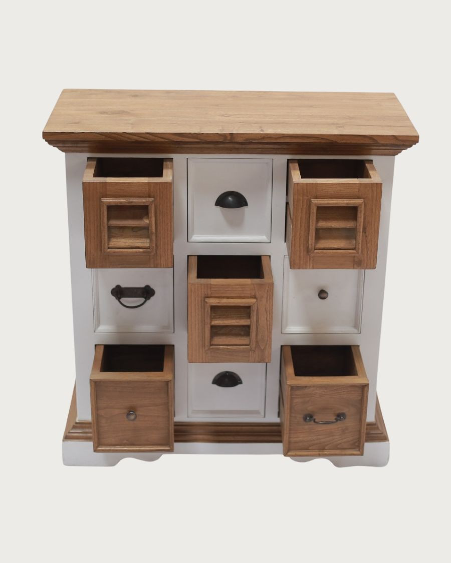 Inda - Kleines Sideboard aus massivem, weißem und naturbelassenem Mindy Holz, 80 cm