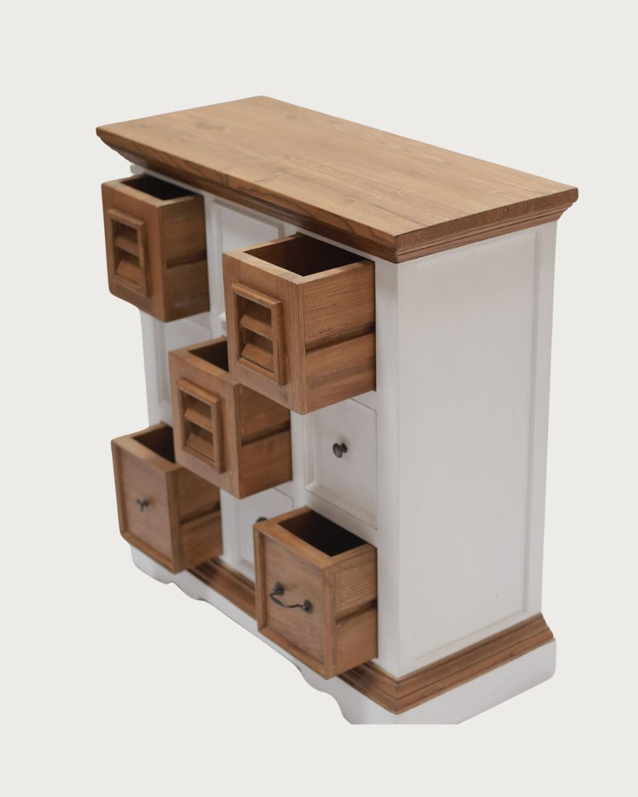 Inda - Kleines Sideboard aus massivem, weißem und naturbelassenem Mindy Holz, 80 cm
