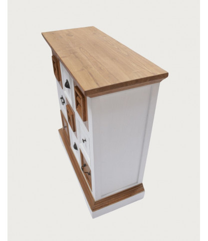 Inda - Kleines Sideboard aus massivem, weißem und naturbelassenem Mindy Holz, 80 cm