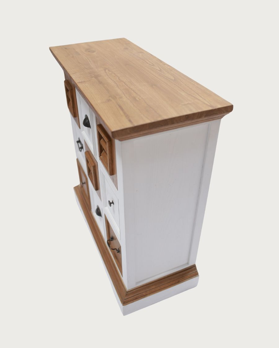 Inda - Kleines Sideboard aus massivem, weißem und naturbelassenem Mindy Holz, 80 cm
