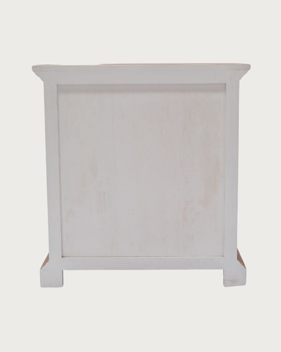 Inda - Kleines Sideboard aus massivem, weißem und naturbelassenem Mindy Holz, 80 cm