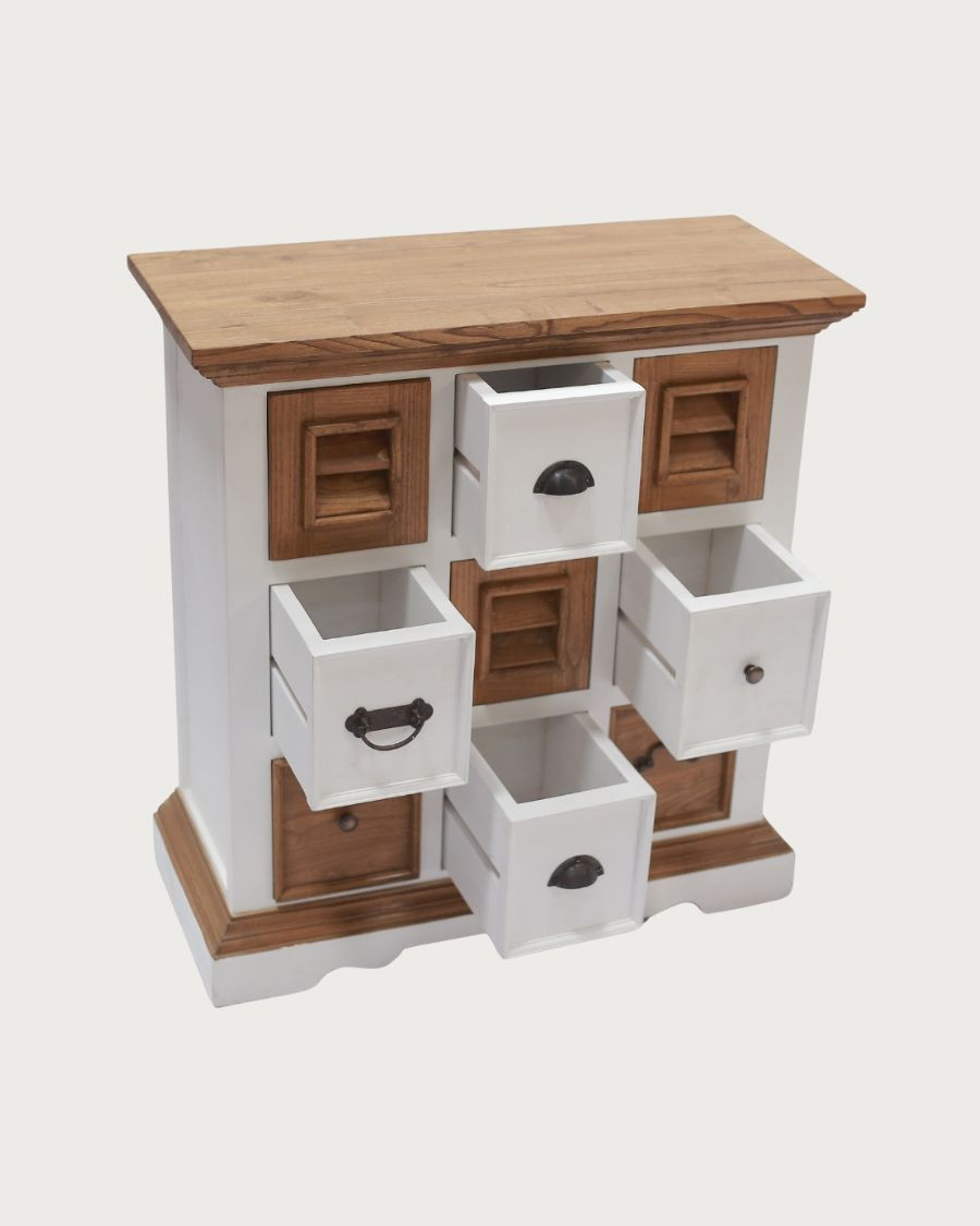 Inda - Kleines Sideboard aus massivem, weißem und naturbelassenem Mindy Holz, 80 cm