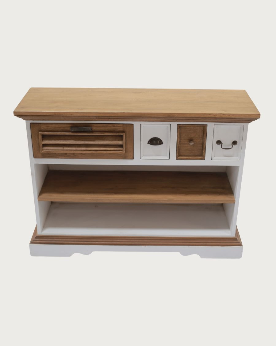 Inda - Sungkai solid wood console - White and natural