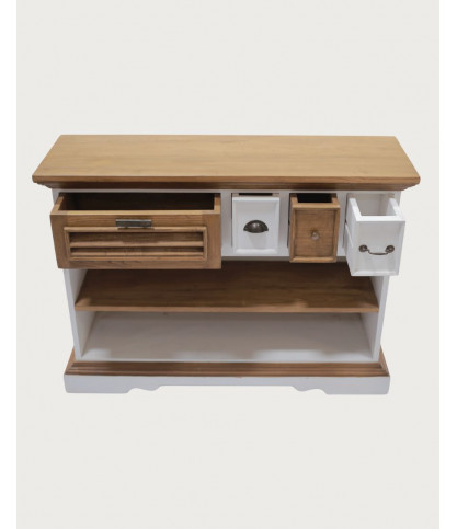 Inda - Console blanc et naturel en bois de Sungkai