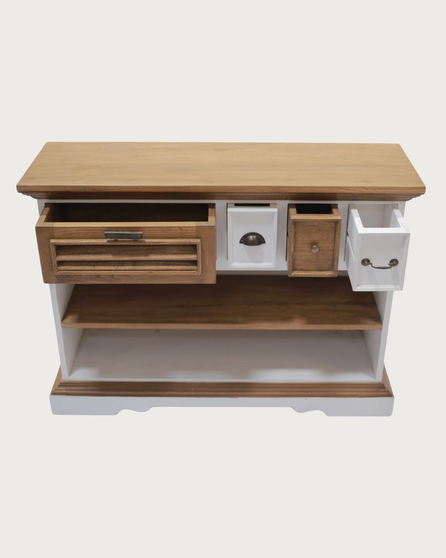 Inda - Console blanc et naturel en bois de Sungkai