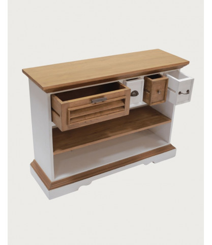 Inda - Console blanc et naturel en bois de Sungkai