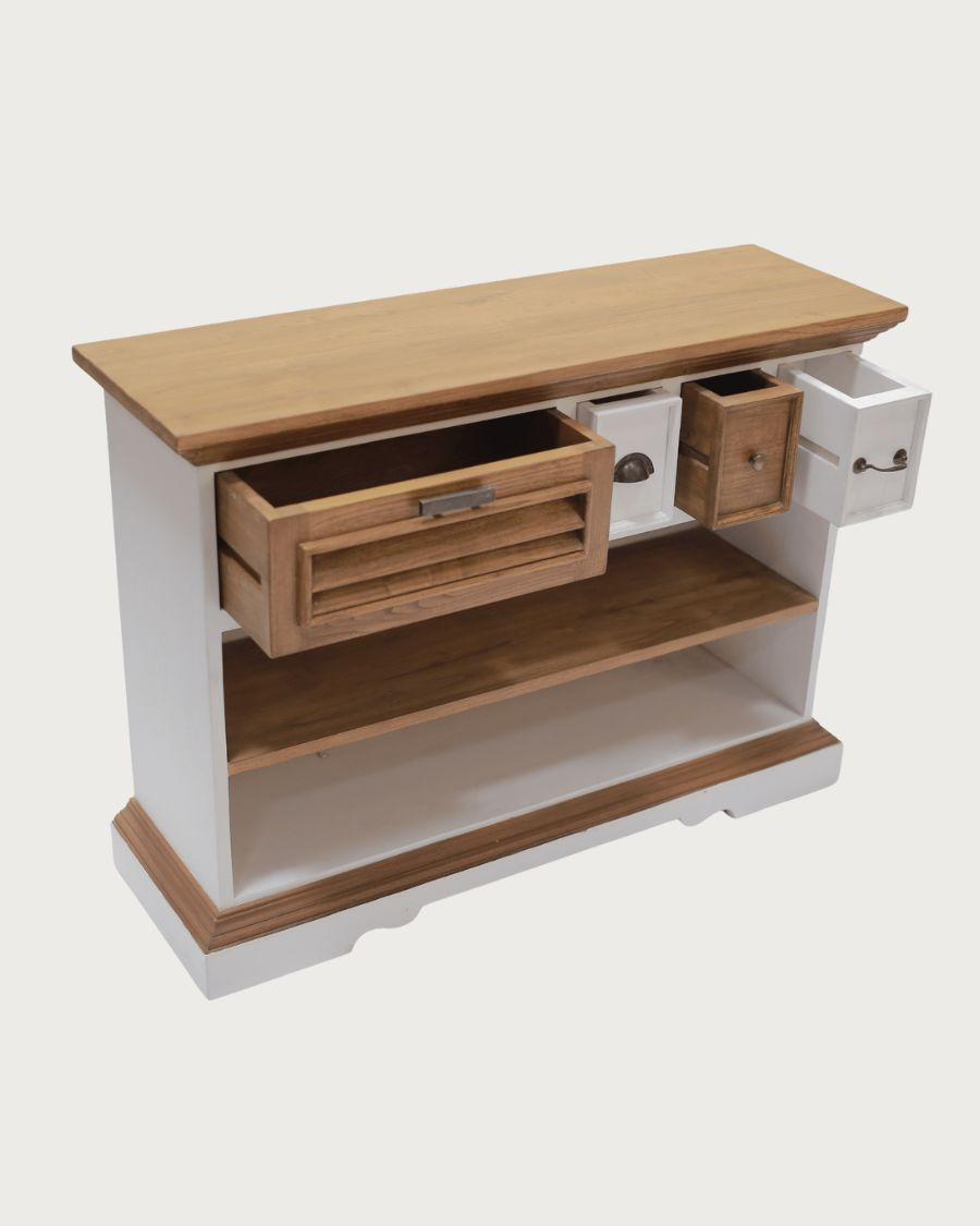 Inda - Console blanc et naturel en bois de Sungkai