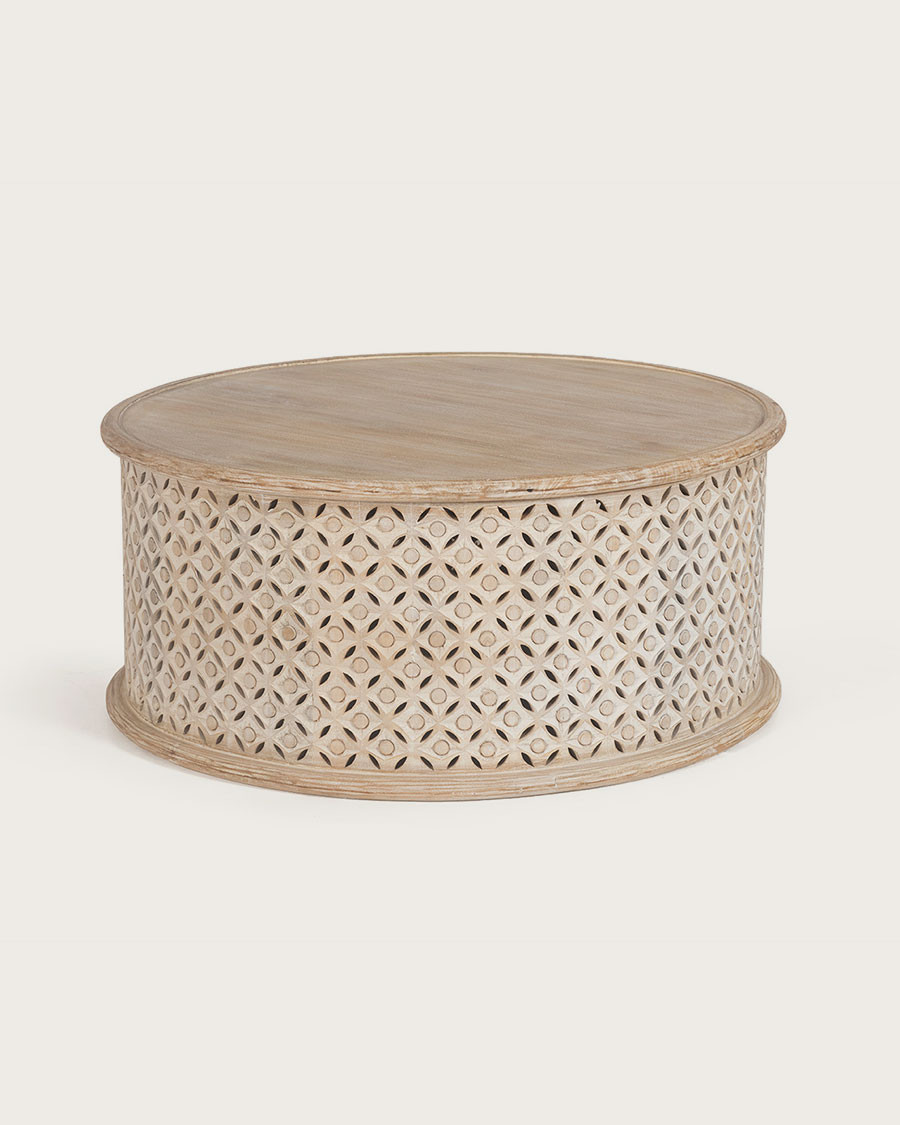 L'Orient - Mesa de centro redonda de madera maciza tallada