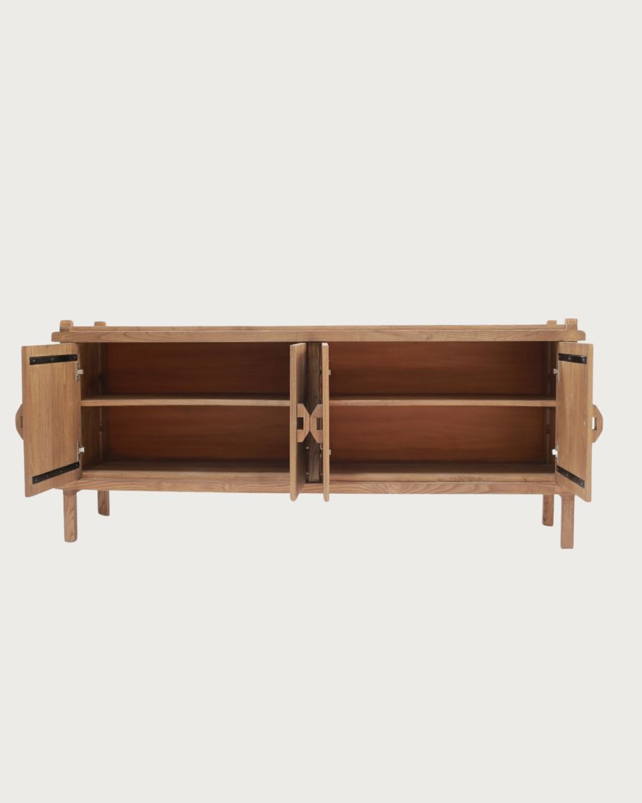 NARA - Aparador bajo de madera maciza de teca, 190 cm - Estilo asiático
