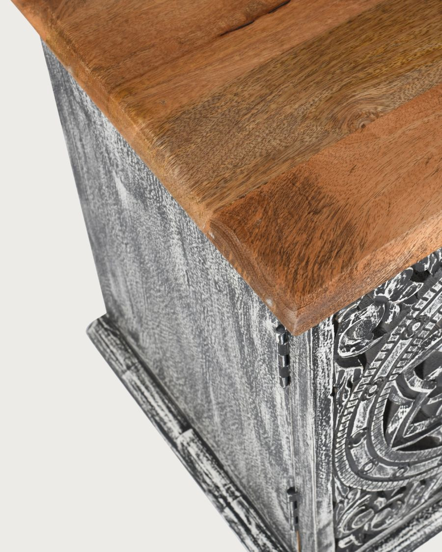 Lotus - Meuble TV cérusé en bois massif de manguier 150 cm