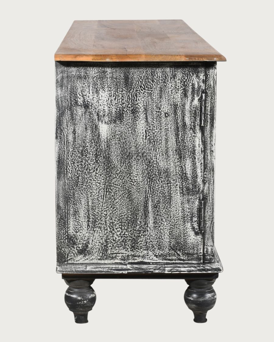 Lotus - Mobile porta TV sbiancato in legno massello di mango, 150 cm