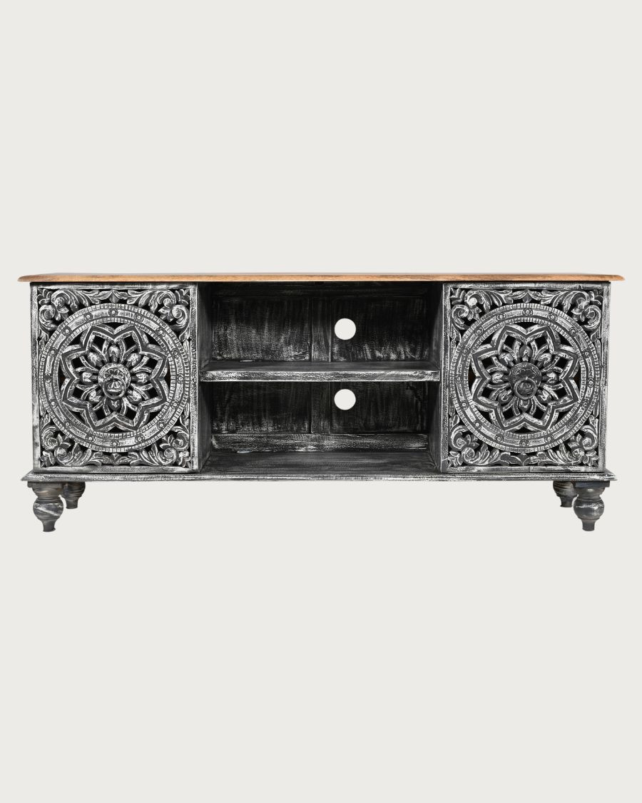 Lotus - Tv-meubel van gekalkt massief mangohout, 150 cm