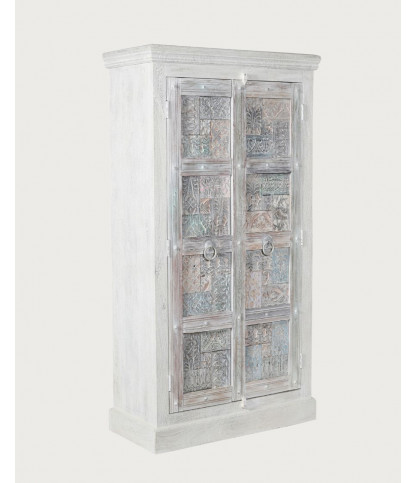 Viva - Armoire 2 portes en manguier massif sculptée