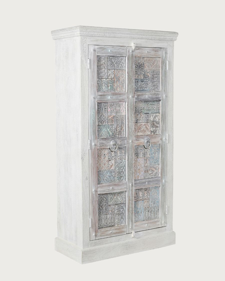 Viva - Armoire 2 portes en manguier massif sculptée