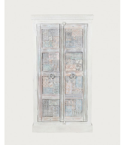 Viva - Armoire 2 portes en bois massif de manguier sculptée