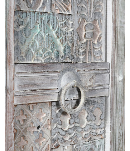 Viva - Armoire 2 portes en bois massif de manguier sculptée