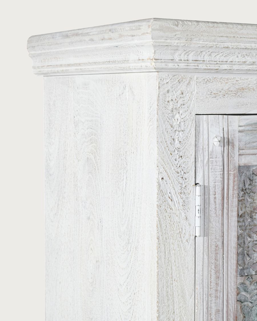 Viva - Armoire 2 portes en bois massif de manguier sculptée