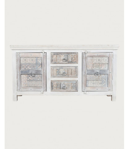 Viva - Buffet haut 2 portes en bois de manguier massif sculpté 170 cm