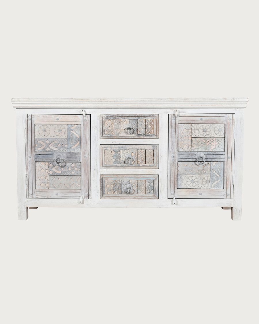 Viva - Buffet haut 2 portes en bois de manguier massif sculpté 170 cm