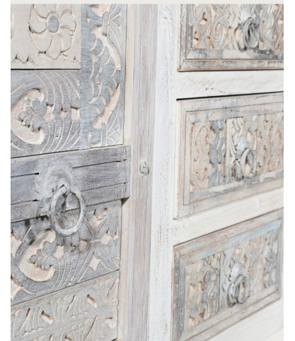 Viva - Buffet haut 2 portes en bois de manguier massif sculpté 170 cm