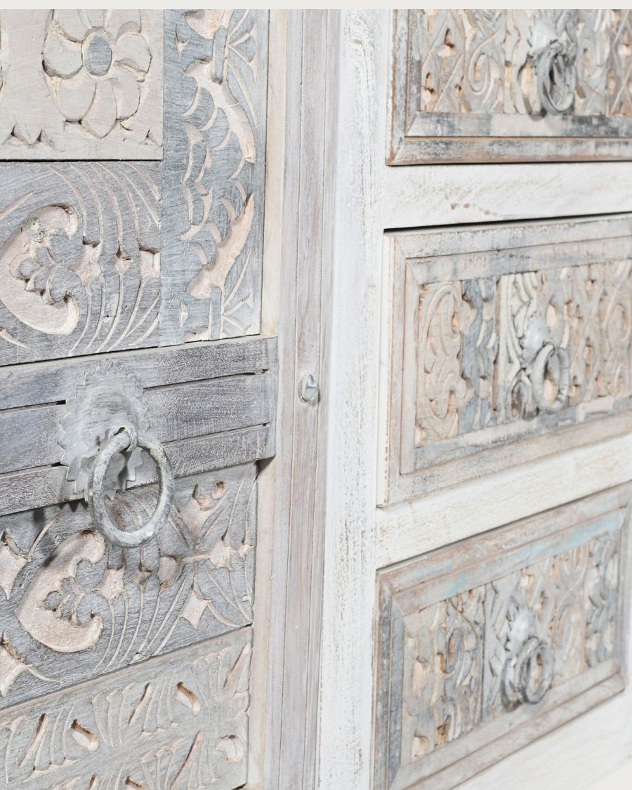 Viva - Buffet haut 2 portes en bois de manguier massif sculpté 170 cm