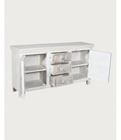 Viva - Buffet haut 2 portes en bois de manguier massif sculpté 170 cm
