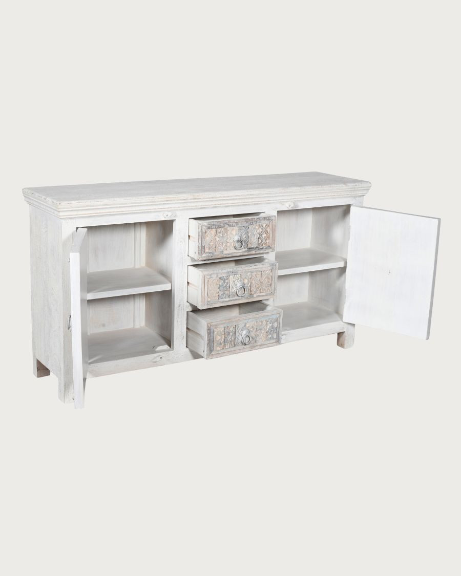Viva - Buffet haut 2 portes en bois de manguier massif sculpté 170 cm