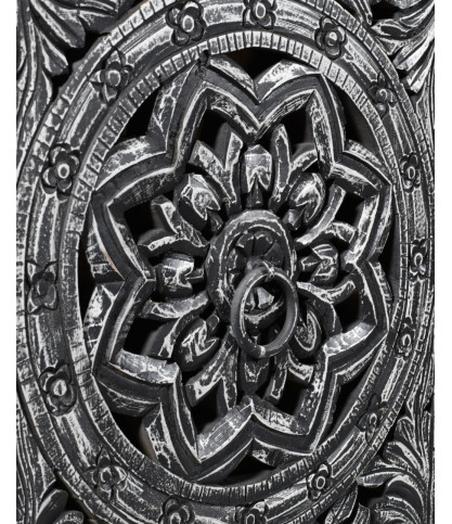 Lotus - Large black and white buffet in solid carved mango wood 180 cm