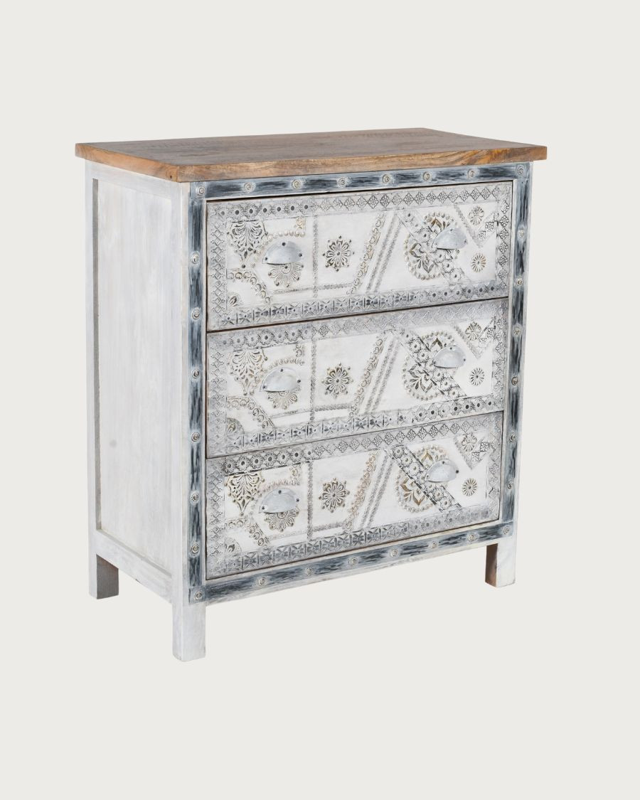 Blossom -Carved solid wood chest of drawers 85 cm