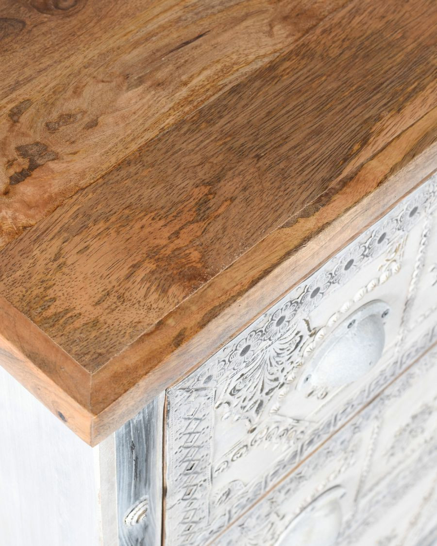 Blossom - Buffet haut en bois de manguier massif sculpté 85 cm