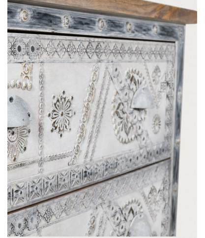 Blossom - Cassettiera in legno massello intagliato, 85 cm